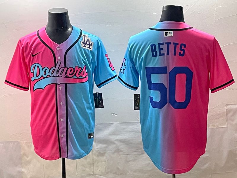 Men Los Angeles Dodgers #50 Betts Blue pink Game 2025 Nike MLB Jersey style 009->los angeles dodgers->MLB Jersey